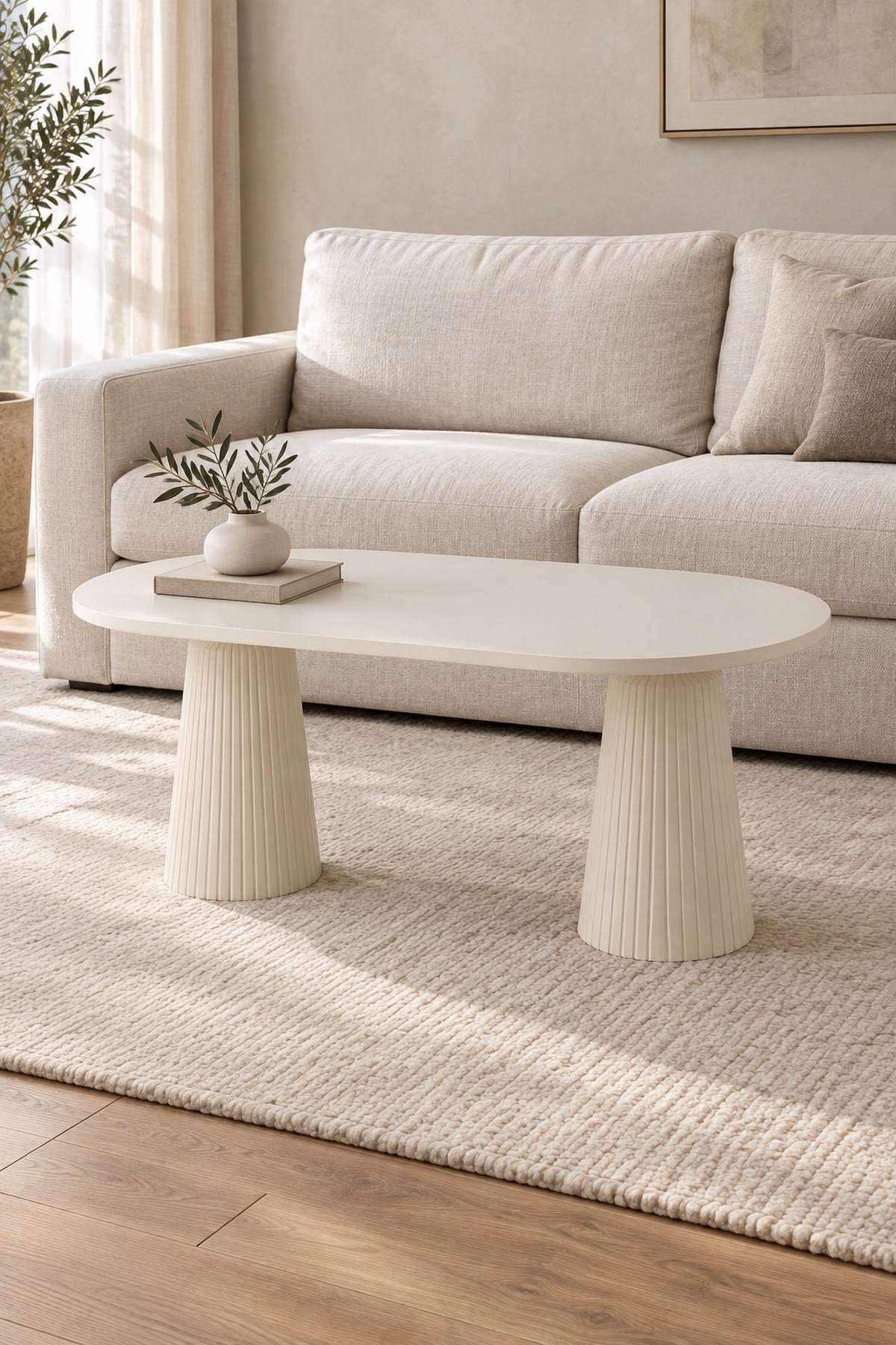 Calista Aytaşı Modern Orta Sehpa | Oval Tabla Çift Ayaklı Salon Sehpası