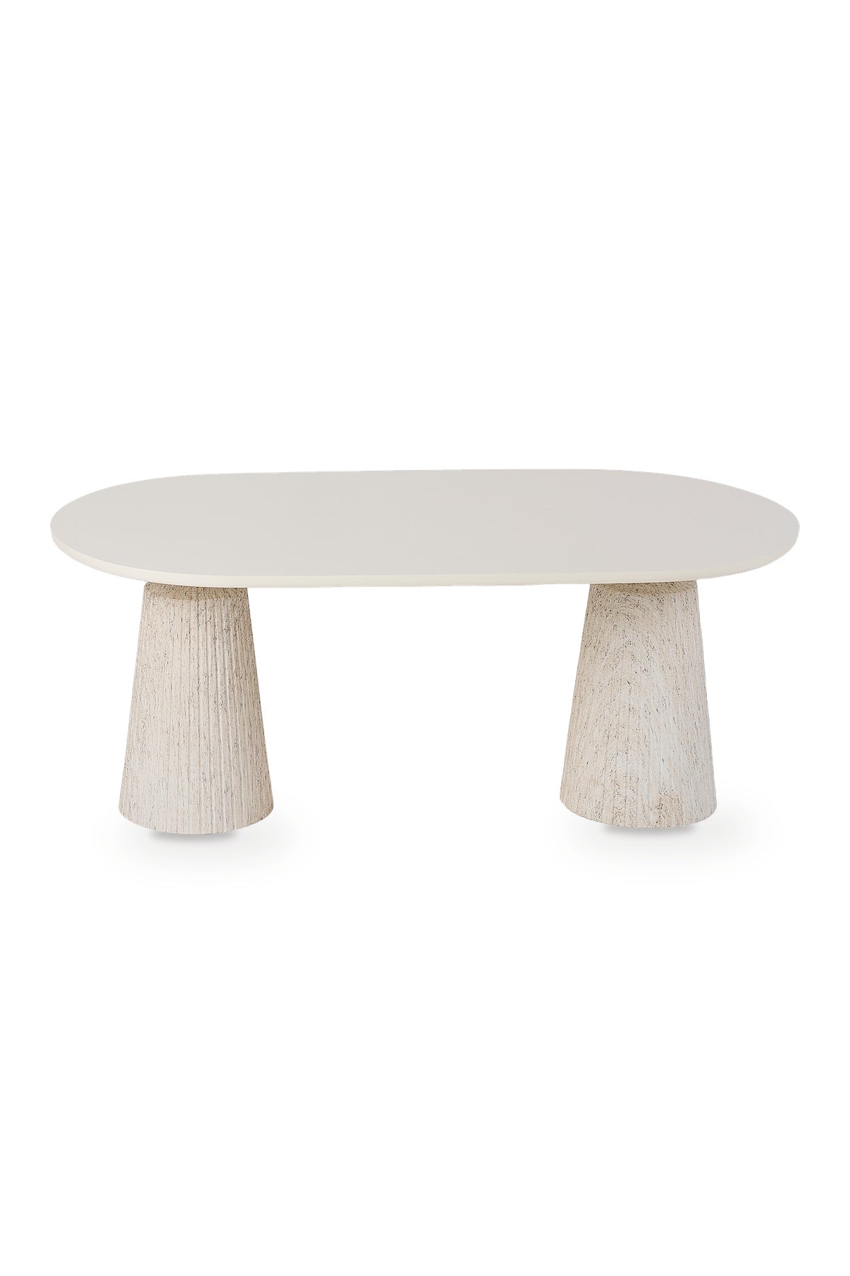 Calista Traverten Modern Orta Sehpa | Oval Tabla Çift Ayaklı Salon Sehpası