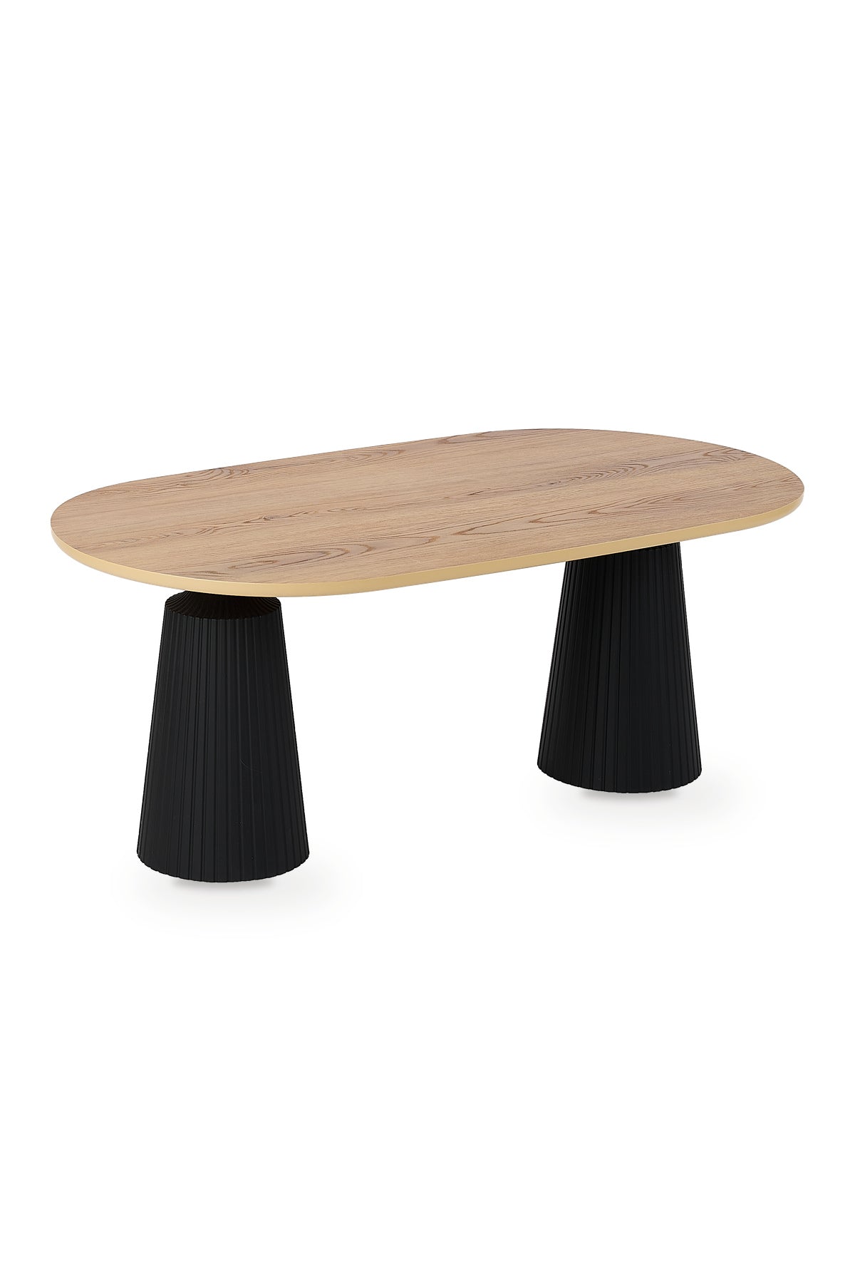 Calista Siyah-Ahşap Modern Orta Sehpa | Oval Tabla Çift Ayaklı Salon Sehpası