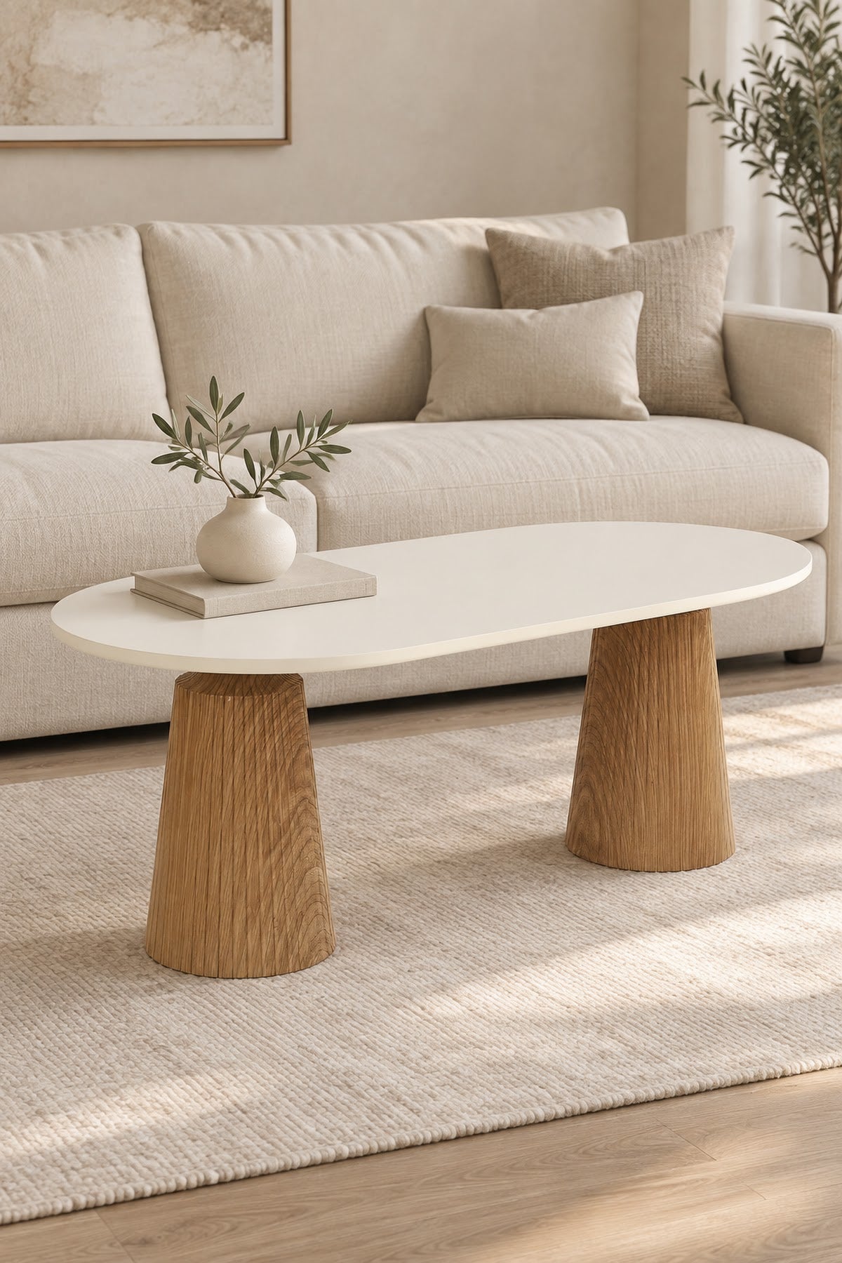 Calista Ceviz Efektli Modern Orta Sehpa | Oval Tabla Çift Ayaklı Salon Sehpası