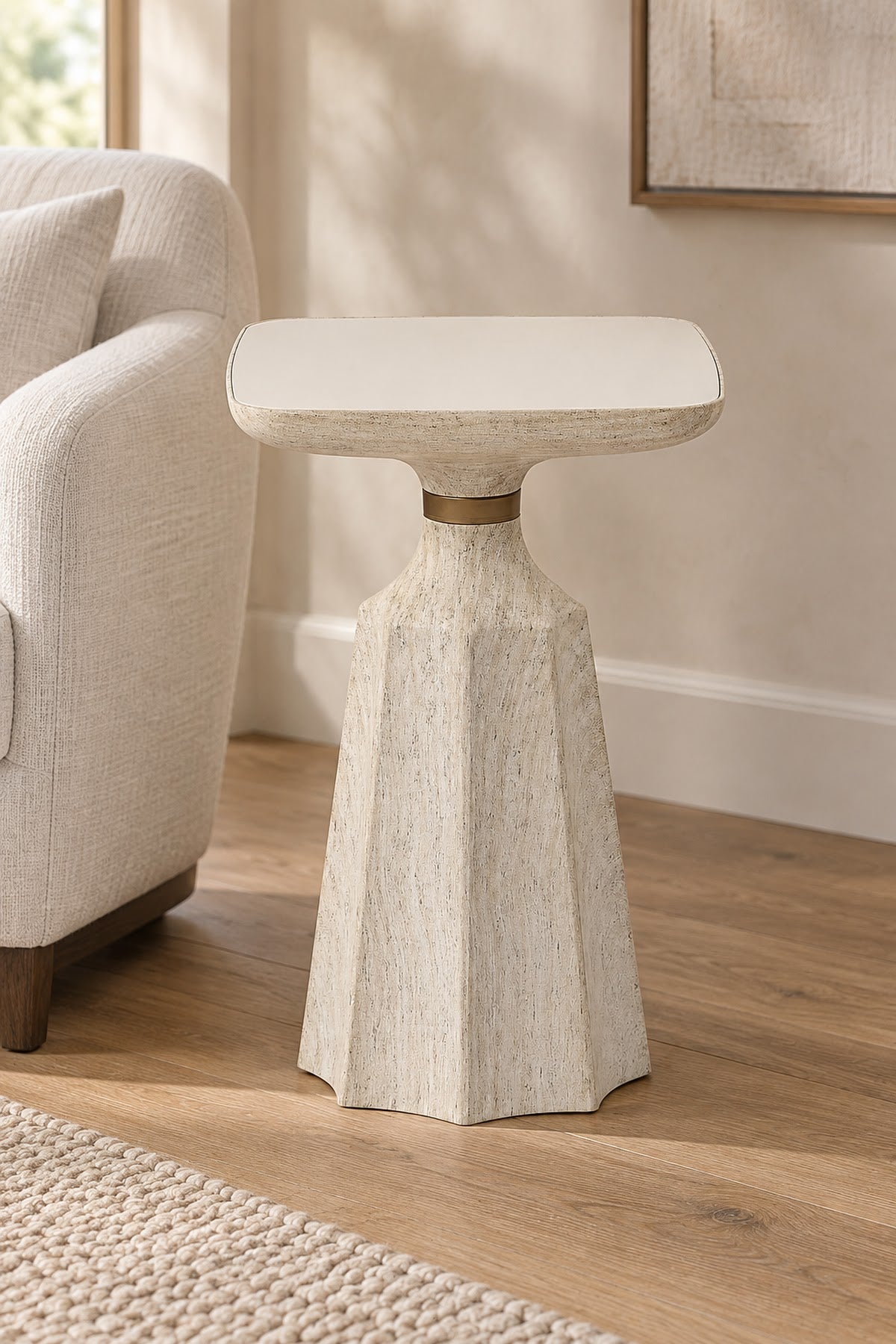 Marmaros Travertine Modern Single Side Table | One-Piece Large Size Coffee Table