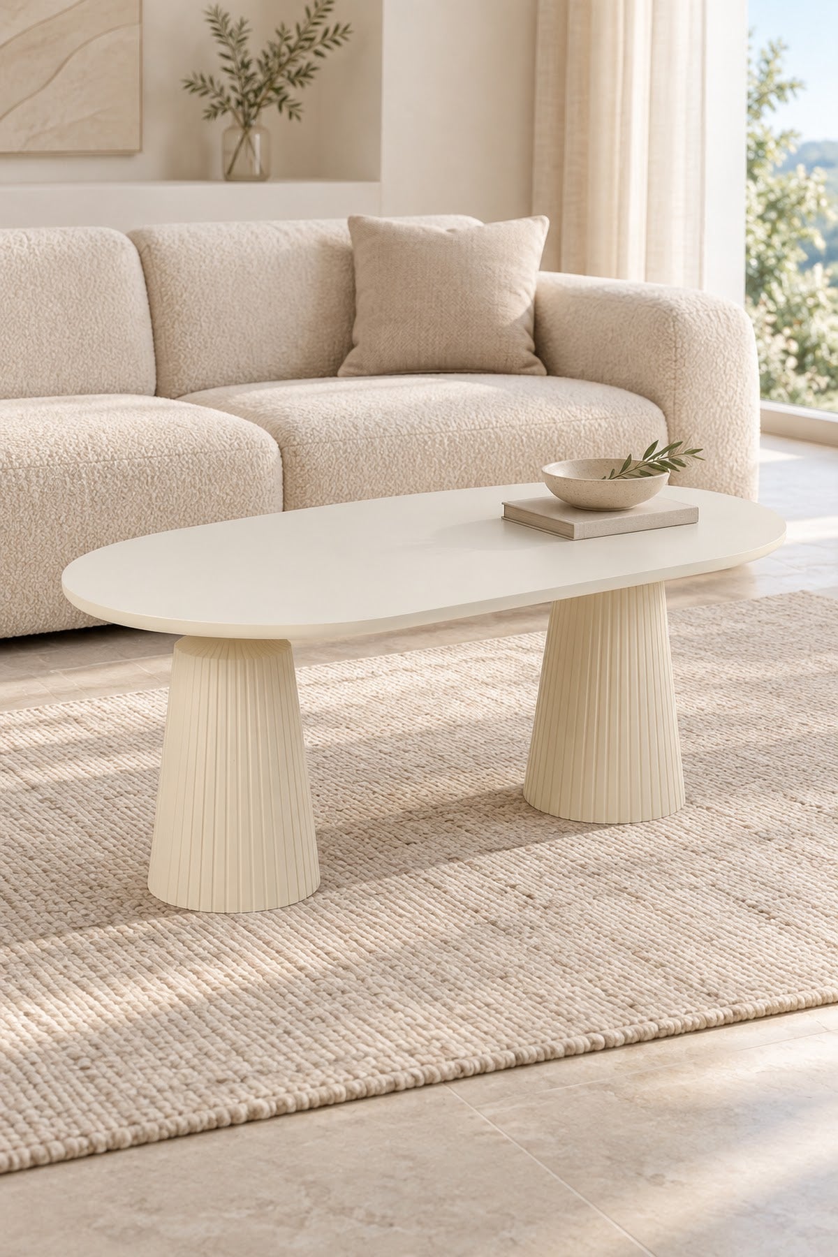 Calista Aytaşı Modern Orta Sehpa | Oval Tabla Çift Ayaklı Salon Sehpası