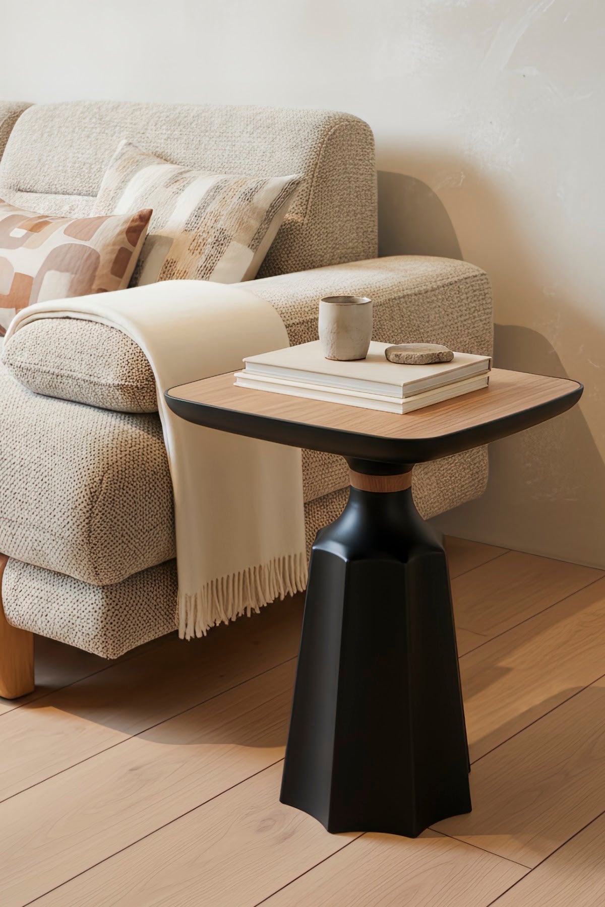 Marmaros Black-Wood Modern Single Side Table | One-Piece Large Size Coffee Table