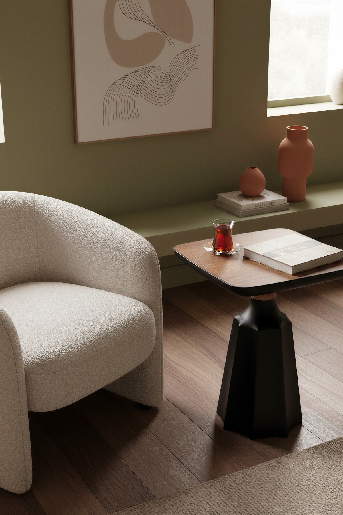Marmaros Black-Wood Modern Single Side Table | One-Piece Large Size Coffee Table