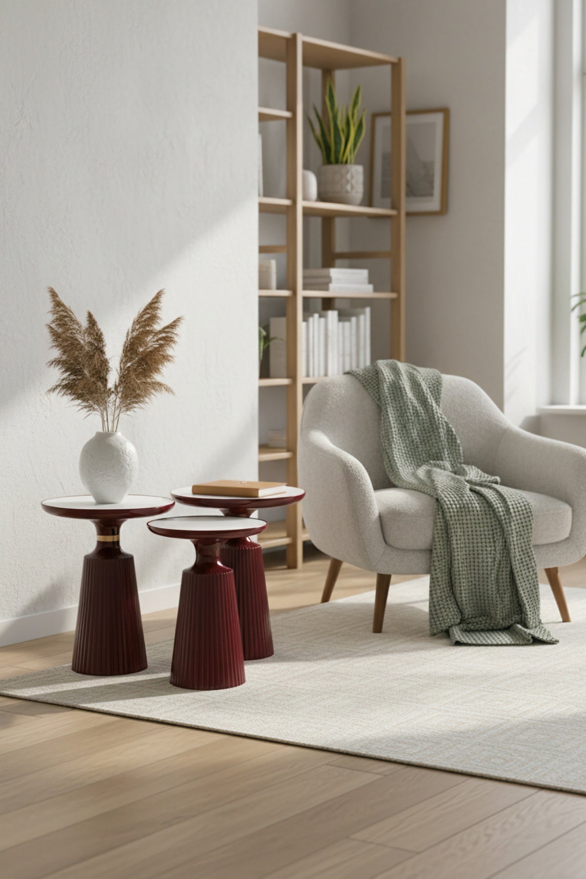 Calista Bordo Modern 3'lü Yan Sehpa Takımı | Zigon Sehpa Seti - Bordo - Görsel 8