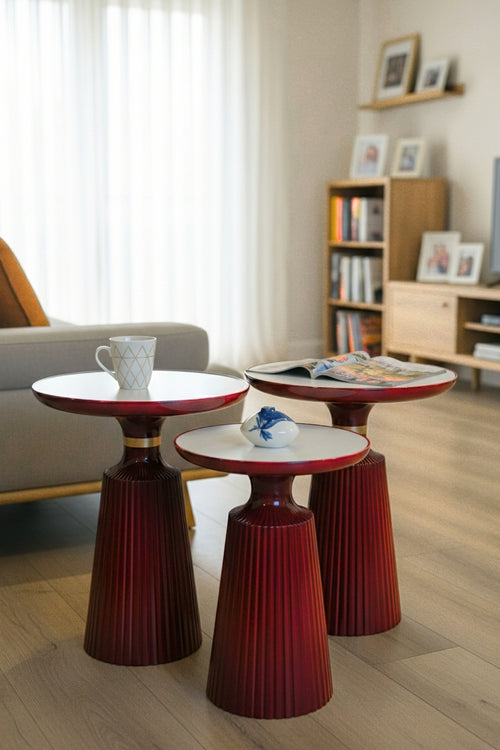 Calista Bordo Modern 3'lü Yan Sehpa Takımı | Zigon Sehpa Seti - Bordo - Görsel 2