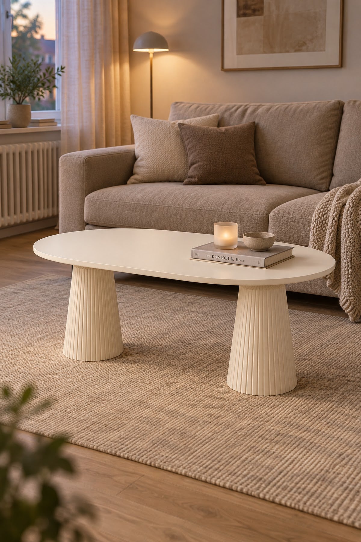 Calista Aytaşı Modern Orta Sehpa | Oval Tabla Çift Ayaklı Salon Sehpası