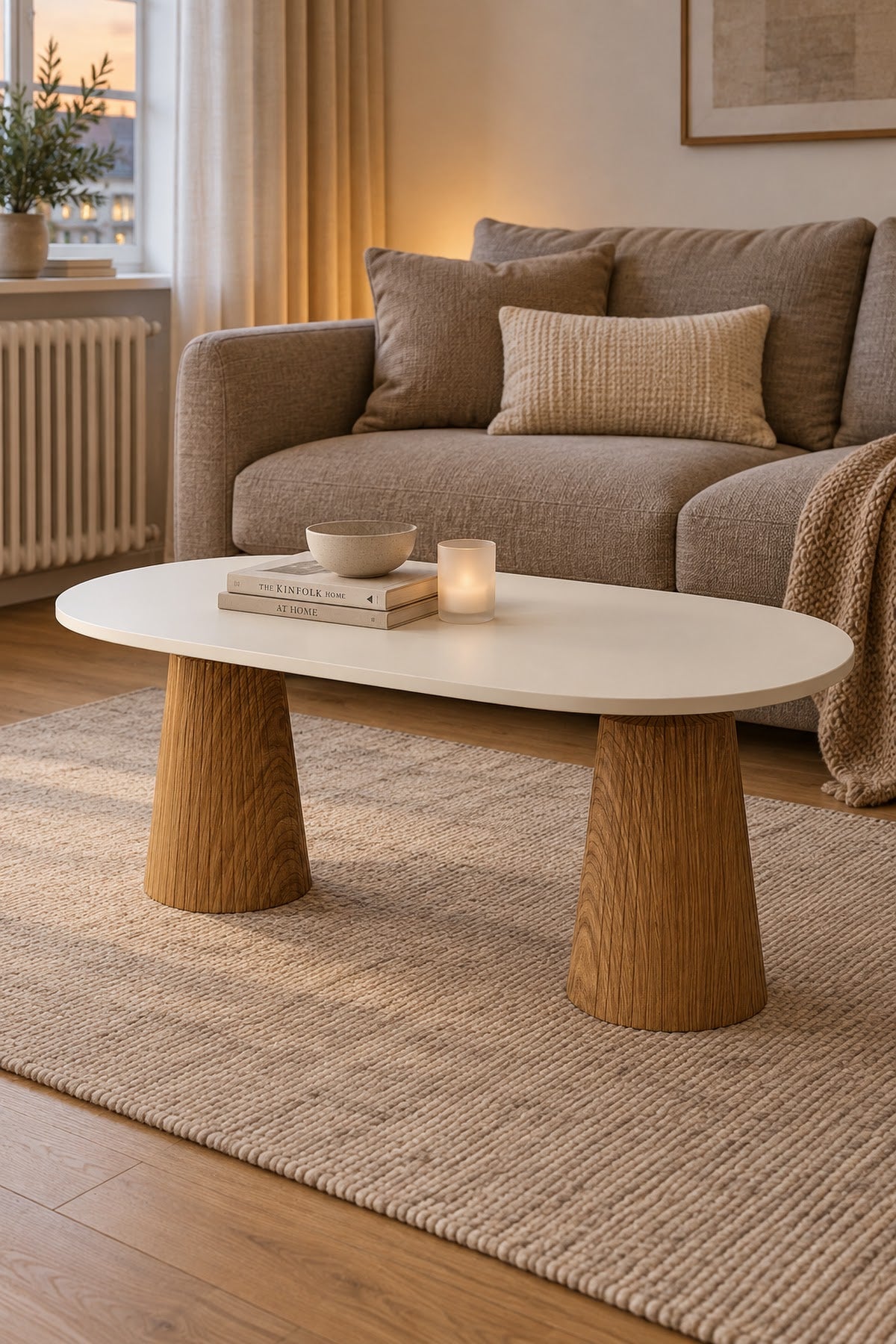 Calista Ceviz Efektli Modern Orta Sehpa | Oval Tabla Çift Ayaklı Salon Sehpası