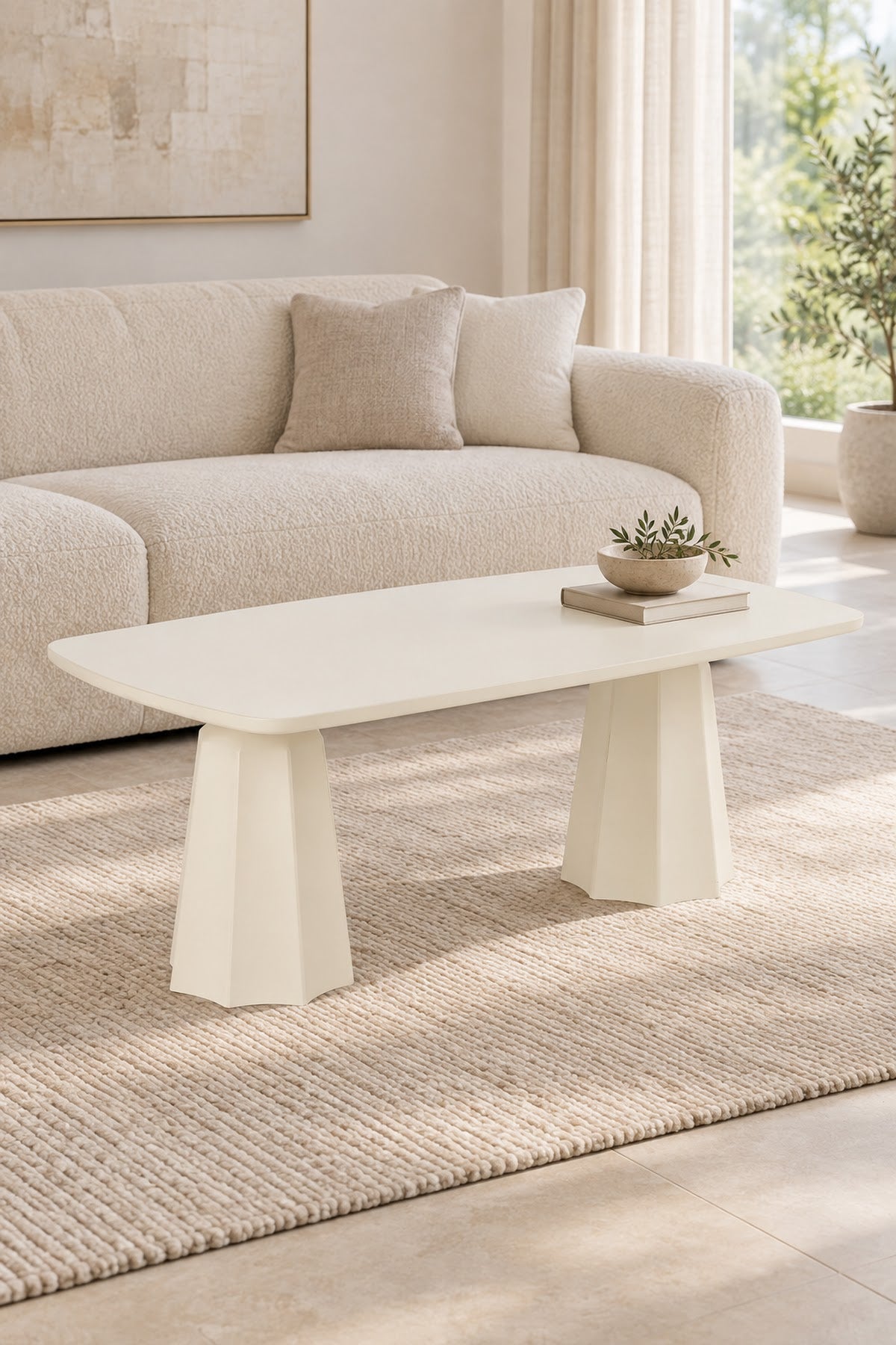 Marmaros Moonstone Modern Coffee Table | Rectangular Top Double-Legged Living Room Table