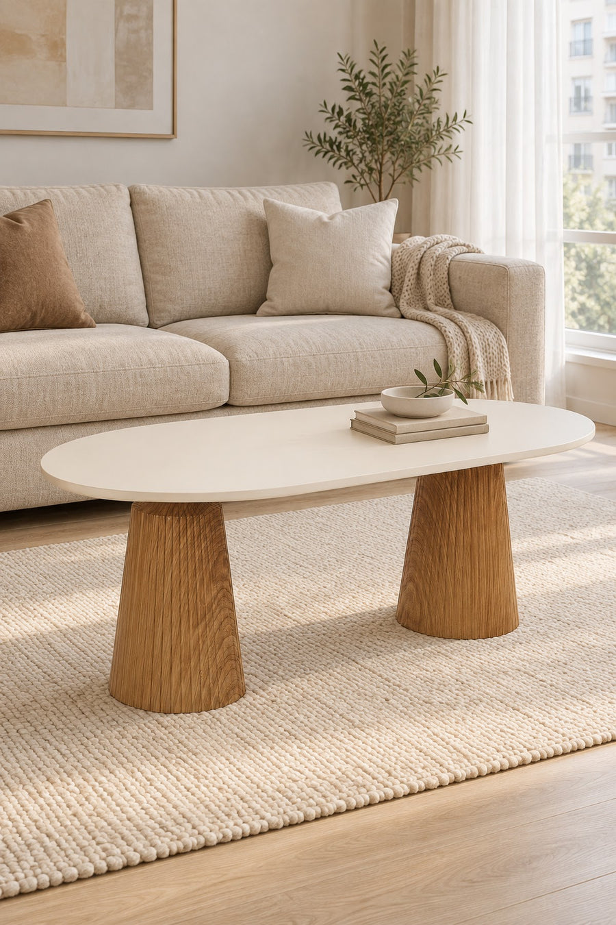 Calista Ceviz Efektli Modern Orta Sehpa | Oval Tabla Çift Ayaklı Salon Sehpası