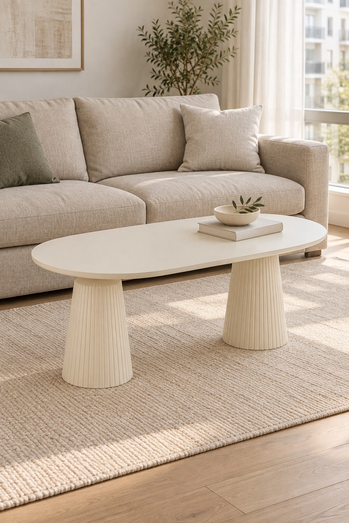 Calista Aytaşı Modern Orta Sehpa | Oval Tabla Çift Ayaklı Salon Sehpası