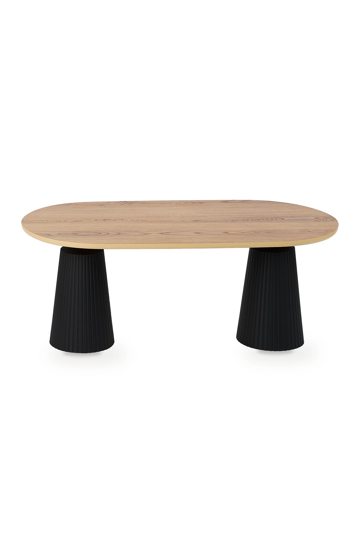 Calista Siyah-Ahşap Modern Orta Sehpa | Oval Tabla Çift Ayaklı Salon Sehpası