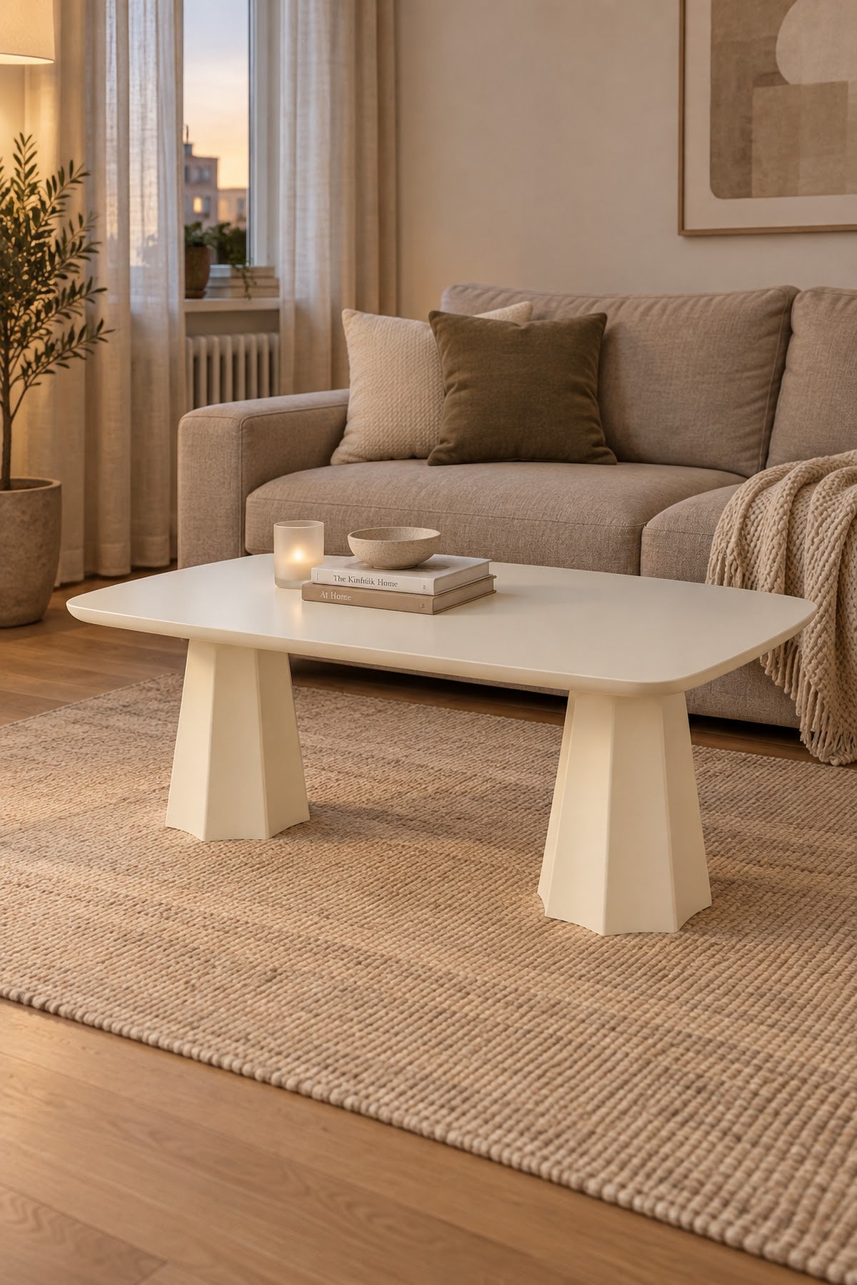 Marmaros Moonstone Modern Coffee Table | Rectangular Top Double-Legged Living Room Table