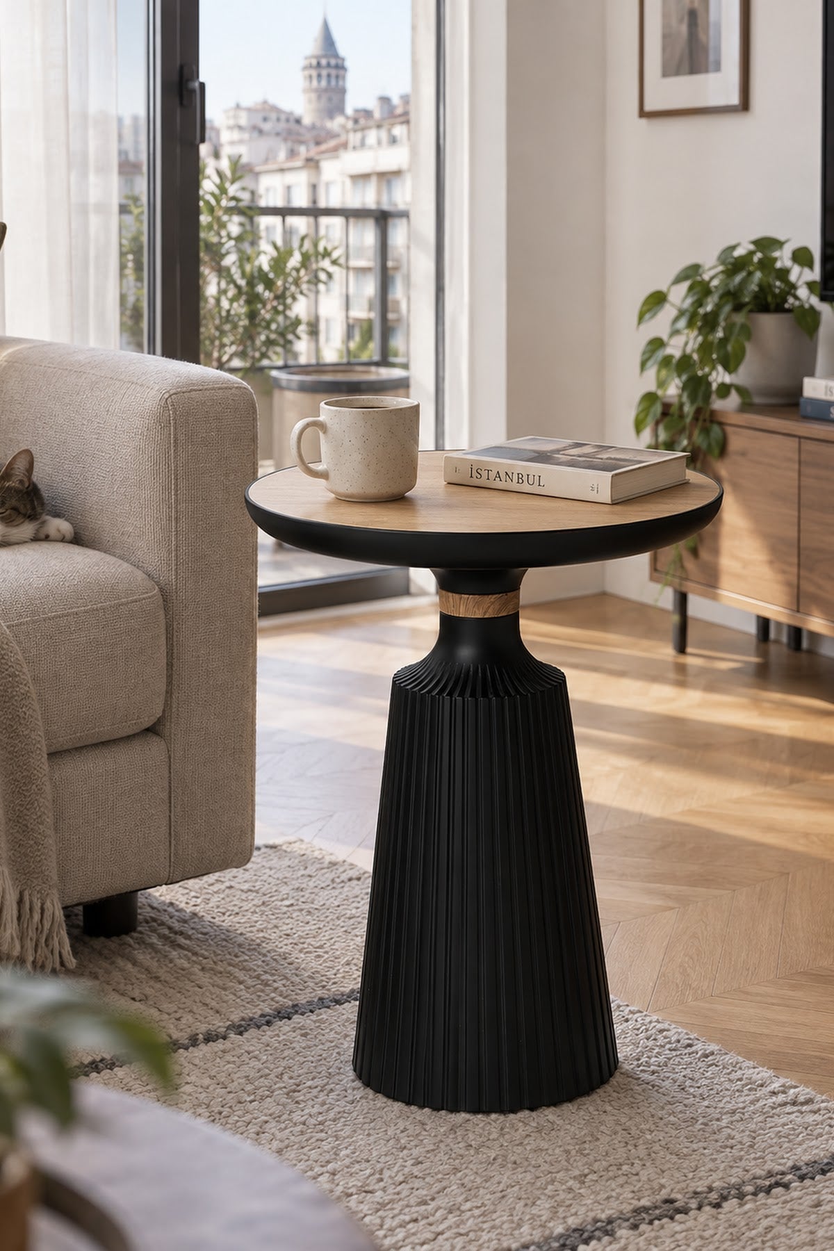 Calista Black-Wood Modern Single Side Table | One-Piece Large Size Coffee Table