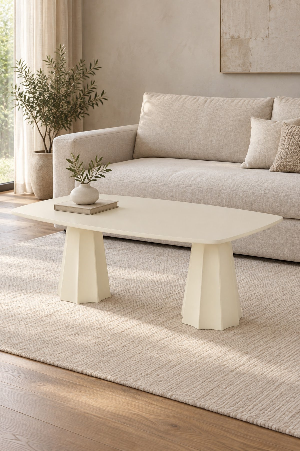 Marmaros Moonstone Modern Coffee Table | Rectangular Top Double-Legged Living Room Table