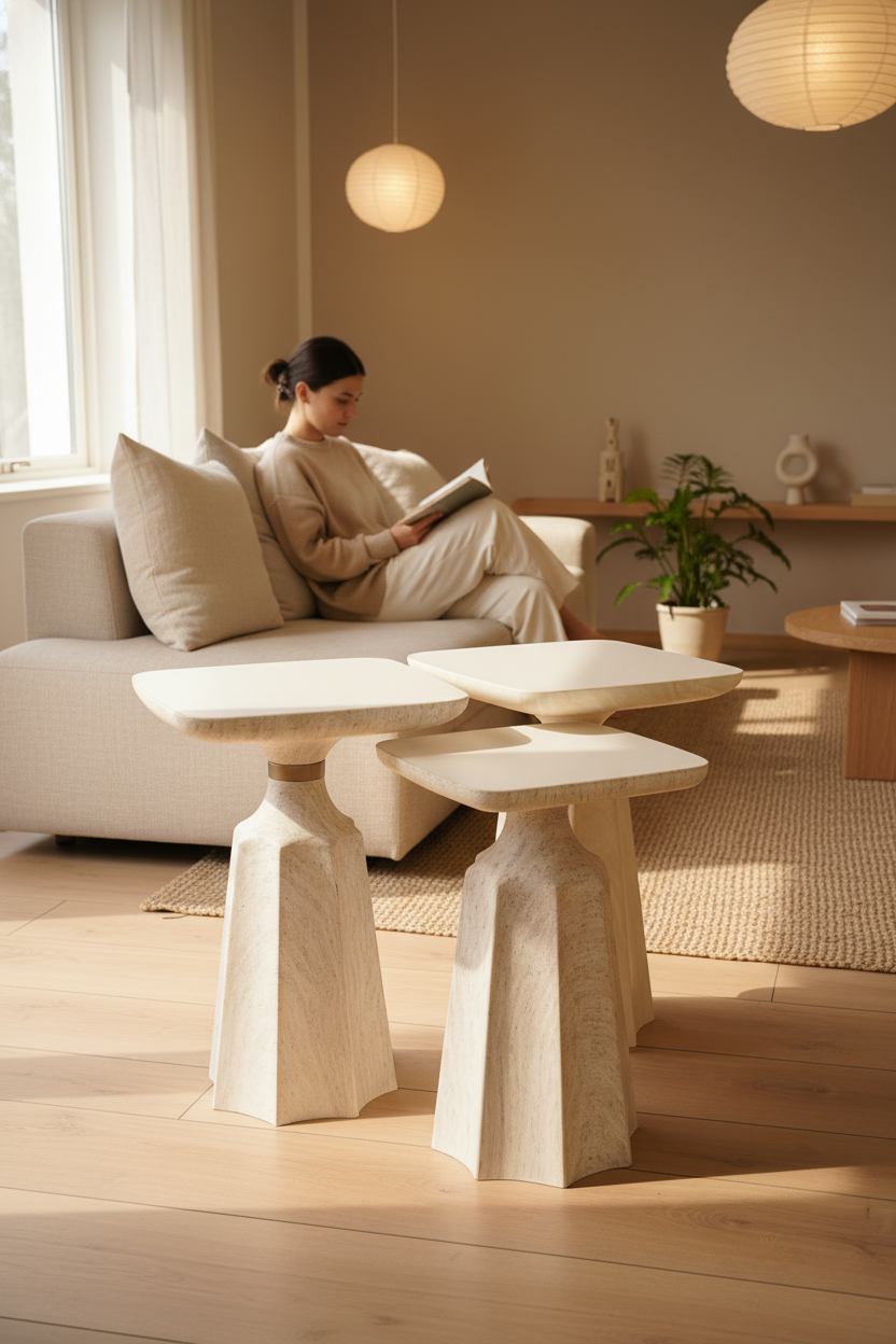 Veloni Home modern yan sehpa seti salon kullanımı