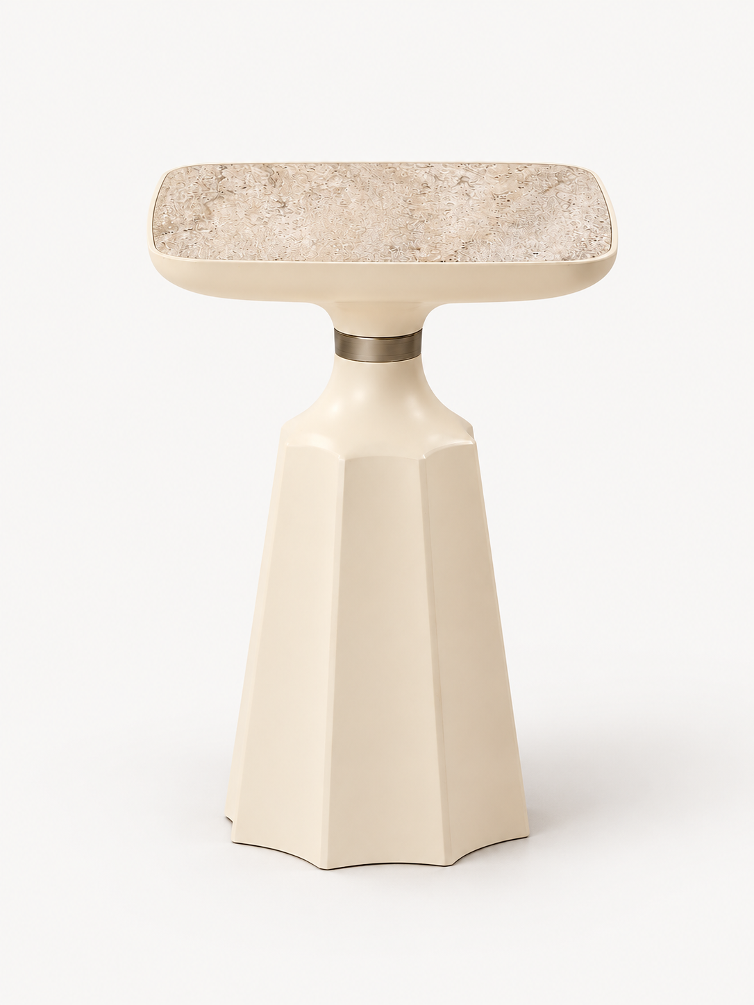 Marmaros Moonstone-Travertine Modern Single Side Table | Single Piece Large Coffee Table