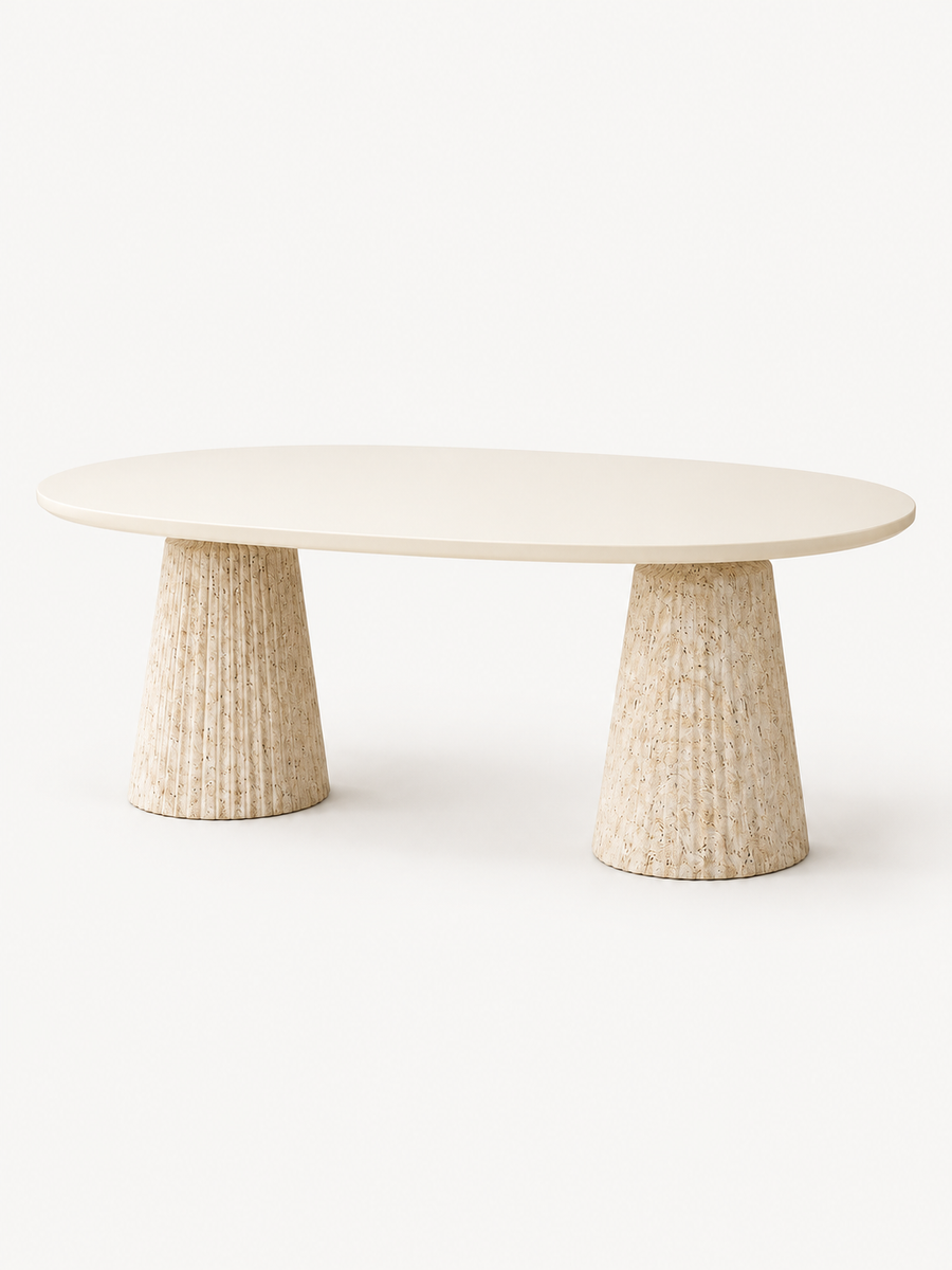 Calista Traverten Modern Orta Sehpa | Oval Tabla Çift Ayaklı Salon Sehpası