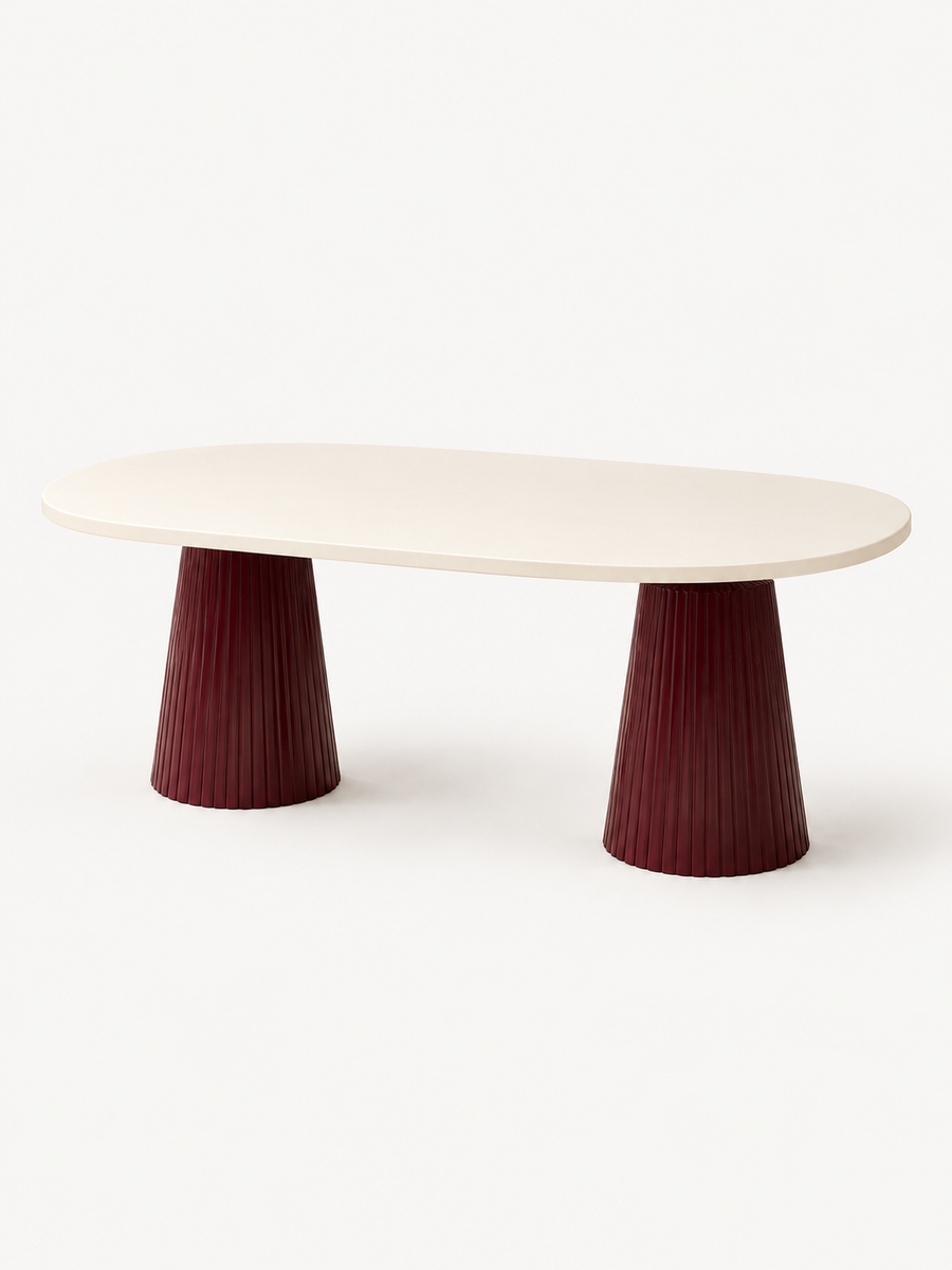 Calista Bordo Modern Orta Sehpa | Oval Tabla Çift Ayaklı Salon Sehpası